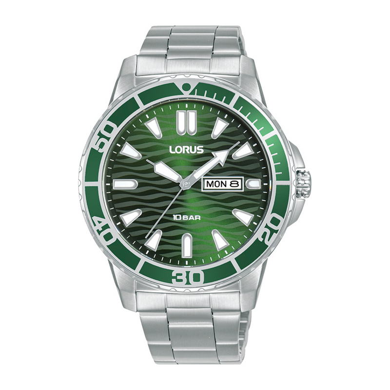 Lorus Stainless Steel Gents Green Dial Watch RH359AX-9