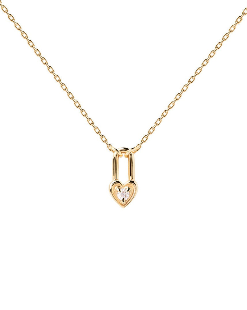 PDPAOLA Heart Padlock CZ Necklace w 18k Gold Plating C001-510-U