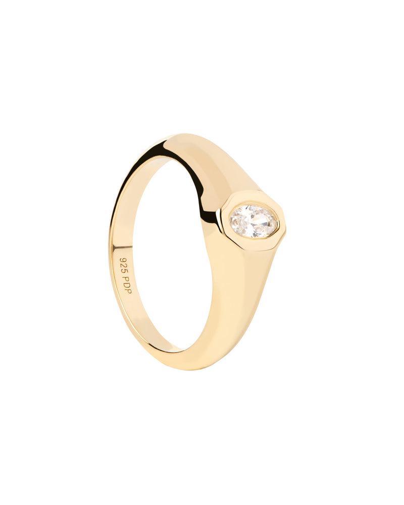 PDPAOLA Karry Gold Stamp Stone Set Ring w 18k Gold Plating AN01-A03-12