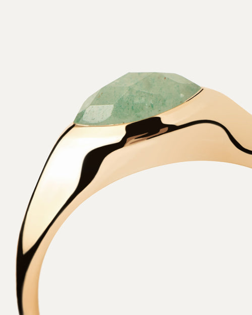 PDPAOLA Nomad Aventurine Stamp Gold Ring w 18k Gold Plating AN01-A47-12