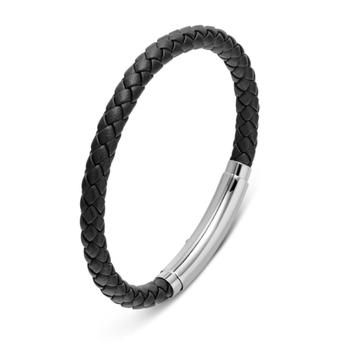 Stainless Steel Black Plaid Leather Bracelet SSBG260-BLK