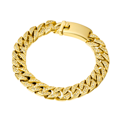 Stainless Steel Gold Plated 12mm Cuban Link Bracelet set with Cubic Zirconia