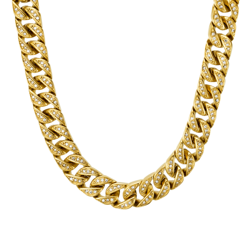 Stainless Steel Gold Plated 12mm Cuban Link Chain set with Cubic Zirconia 60CM