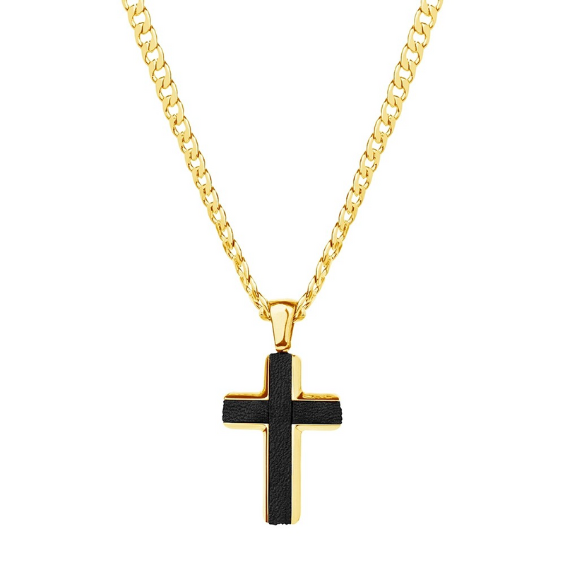 Stainless Steel Gold Plated Cross & Chain SSN89-G