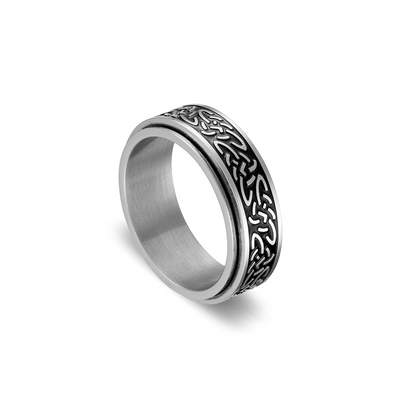 Stainless Steel Silver and Black Pattern Spinner Ring SSR272