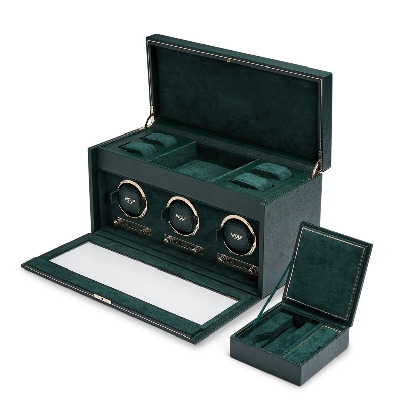 Wolf Triple Watch Winder British Racing Green with Storage