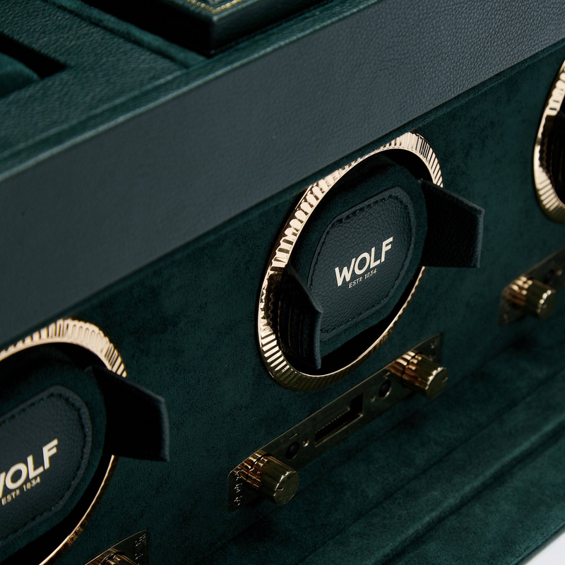 Wolf Triple Watch Winder British Racing Green with Storage