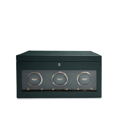 Wolf Triple Watch Winder British Racing Green with Storage