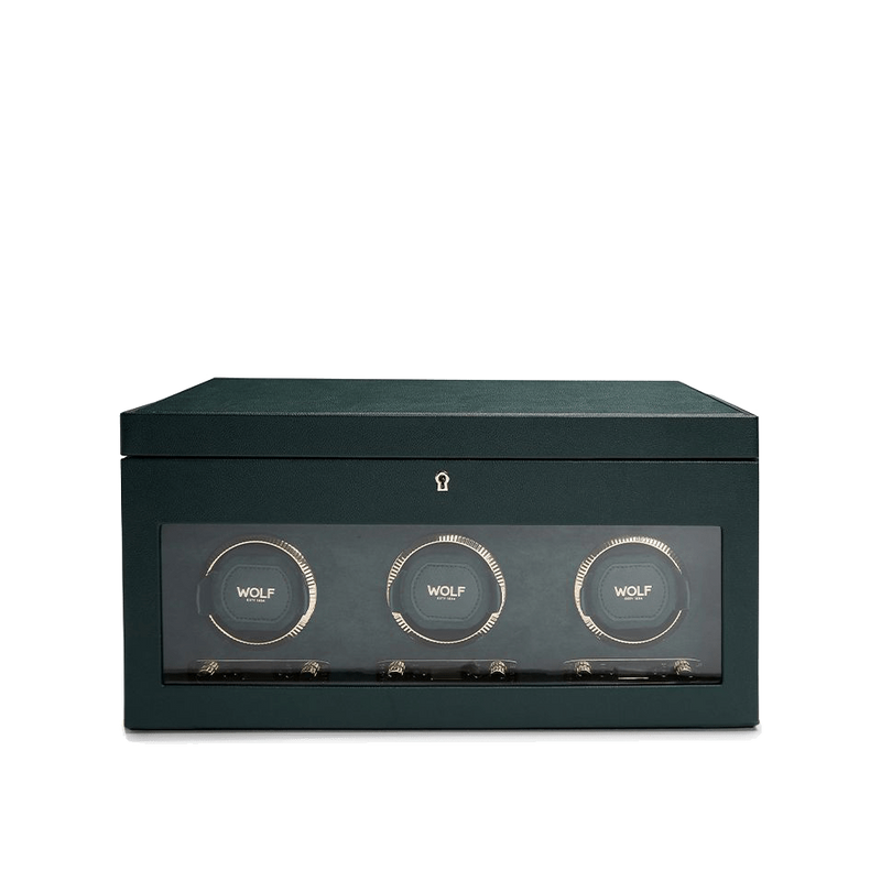 Wolf Triple Watch Winder British Racing Green with Storage