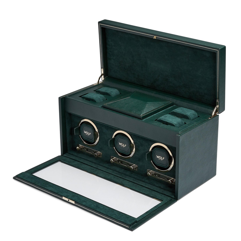 Wolf Triple Watch Winder British Racing Green with Storage