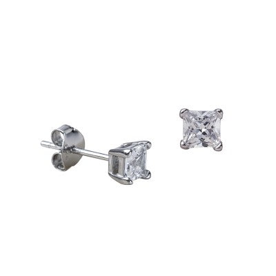 Sterling Silver Square CZ Stud Earrings Sizes 5mm - 8mm Available