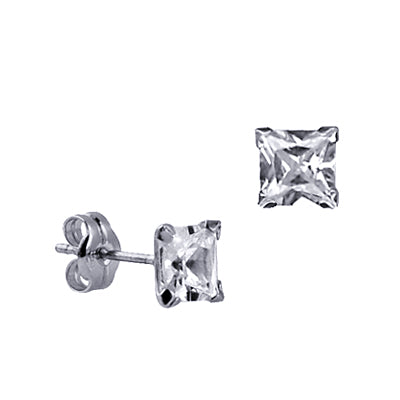 Sterling Silver Square CZ Stud Earrings Sizes 5mm - 8mm Available