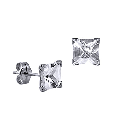 Sterling Silver Square CZ Stud Earrings Sizes 5mm - 8mm Available