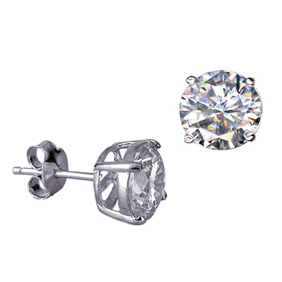 Sterling Silver Round CZ Stud Earrings Sizes 3mm - 10mm Available