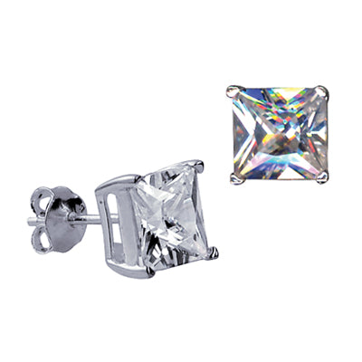 Sterling Silver Square CZ Stud Earrings Sizes 5mm - 8mm Available