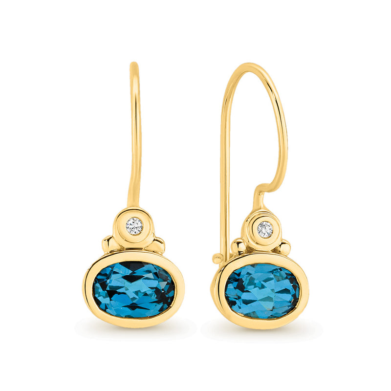 9K Yellow Gold Diamond & London Blue Topaz Earrings E710-9YLBTD-4