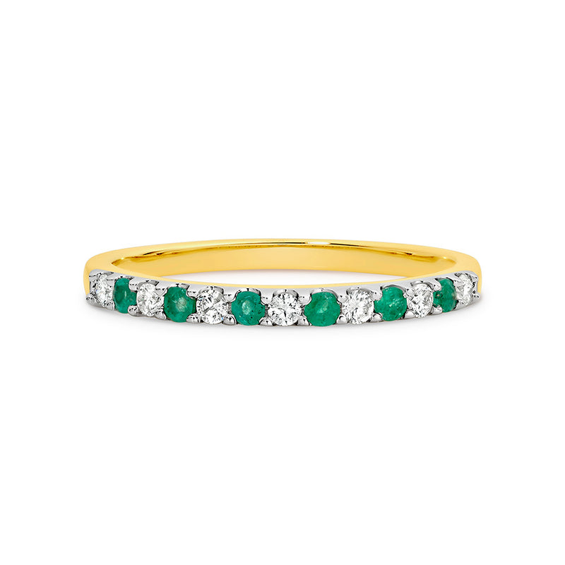 9K Yellow Gold Emerald & Diamond Anniversary Ring (R-40783EM-015-Y)