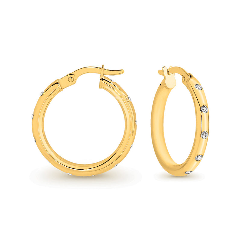 9K Yellow Gold Silver Filled CZ Set Hoop Earrings IE1528-9YSS-Z