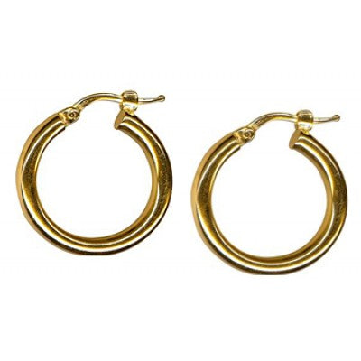 9K Yellow Gold Thick Plain Hoop Earring 15mm