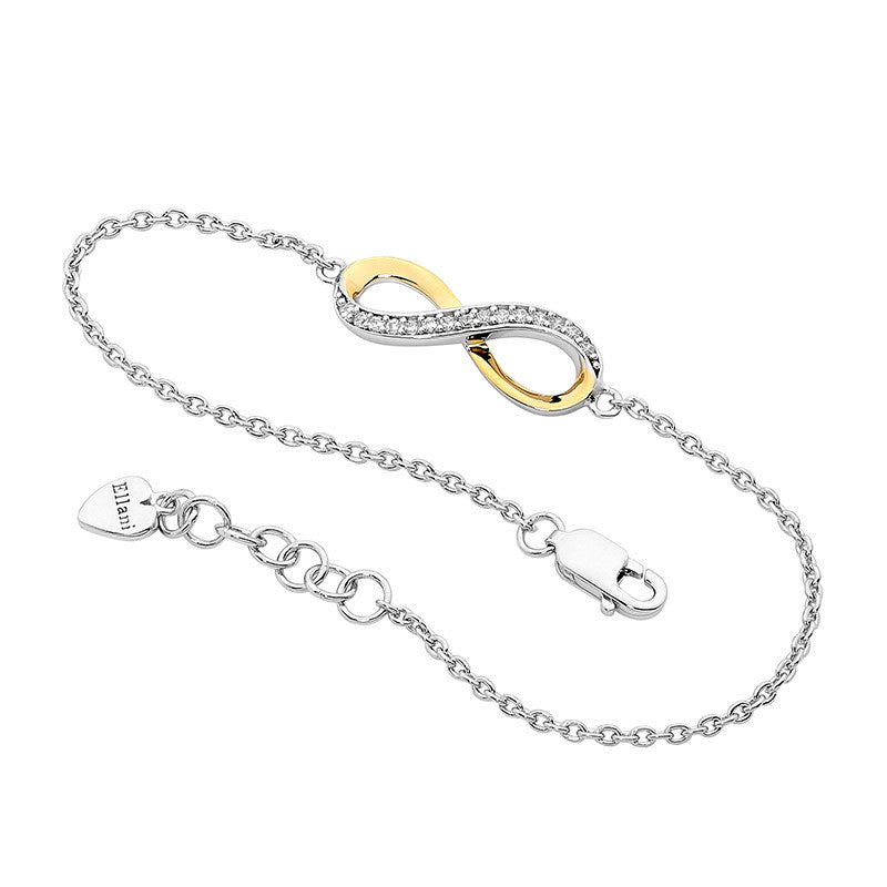 Ellani Sterling Silver Infinity Bracelet With CZ & Yellow Gold Plate B185G
