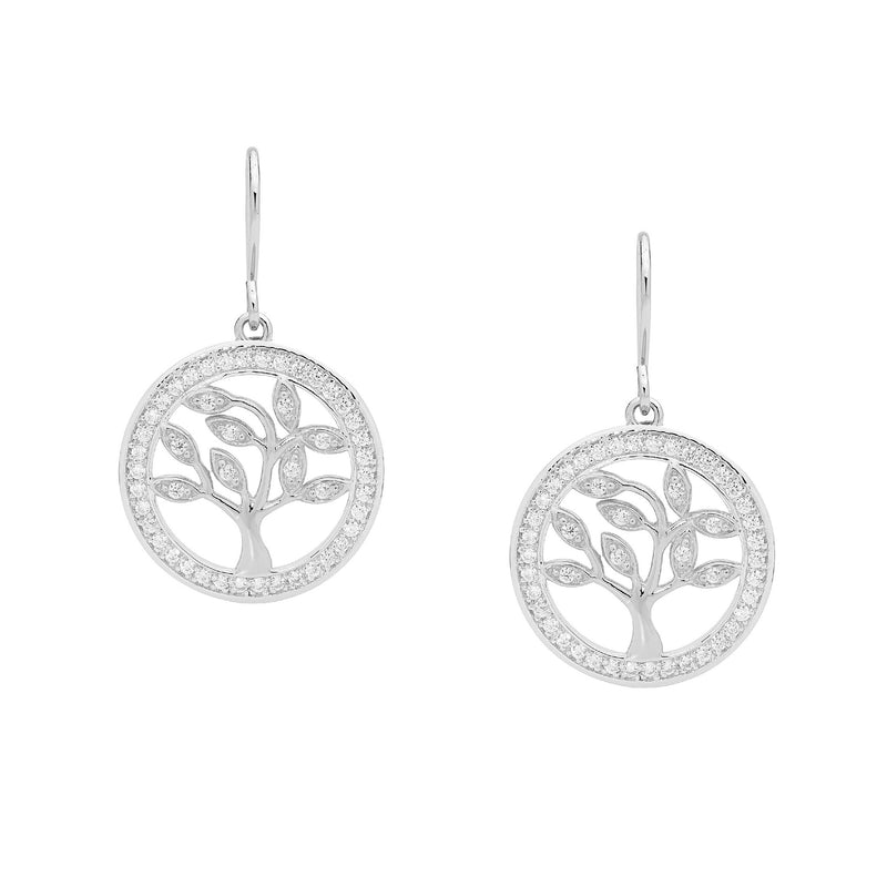 Ellani Sterling Silver Tree Of Life Earrings with CZ E457S
