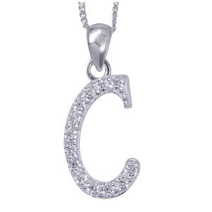 Stone Set Initial Script Pendant with 50cm Sterling Silver Chain