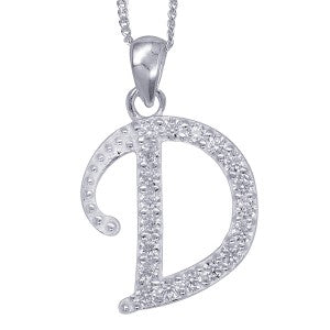 Stone Set Initial Script Pendant with 50cm Sterling Silver Chain