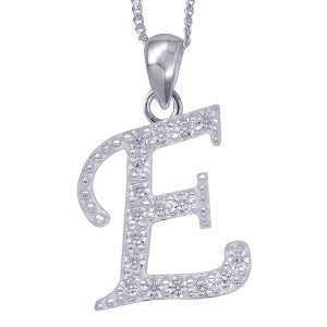 Stone Set Initial Script Pendant with 50cm Sterling Silver Chain