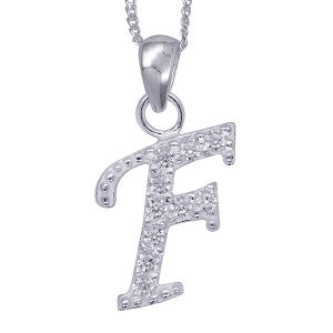 Stone Set Initial Script Pendant with 50cm Sterling Silver Chain
