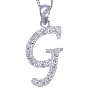 Stone Set Initial Script Pendant with 50cm Sterling Silver Chain
