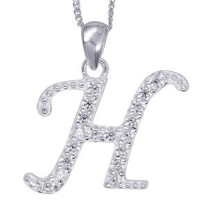 Stone Set Initial Script Pendant with 50cm Sterling Silver Chain