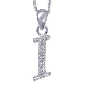 Stone Set Initial Script Pendant with 50cm Sterling Silver Chain