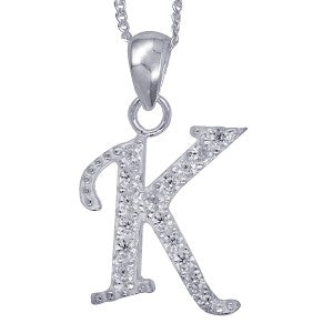 Stone Set Initial Script Pendant with 50cm Sterling Silver Chain