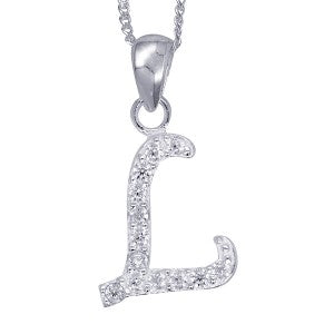 Stone Set Initial Script Pendant with 50cm Sterling Silver Chain
