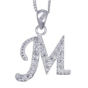 Stone Set Initial Script Pendant with 50cm Sterling Silver Chain