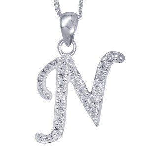 Stone Set Initial Script Pendant with 50cm Sterling Silver Chain