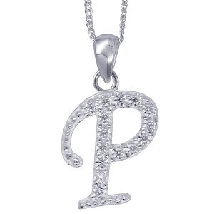 Stone Set Initial Script Pendant with 50cm Sterling Silver Chain