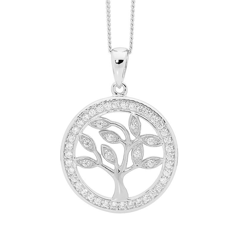 Ellani Sterling Silver Tree Of Life Pendant with CZ P777S