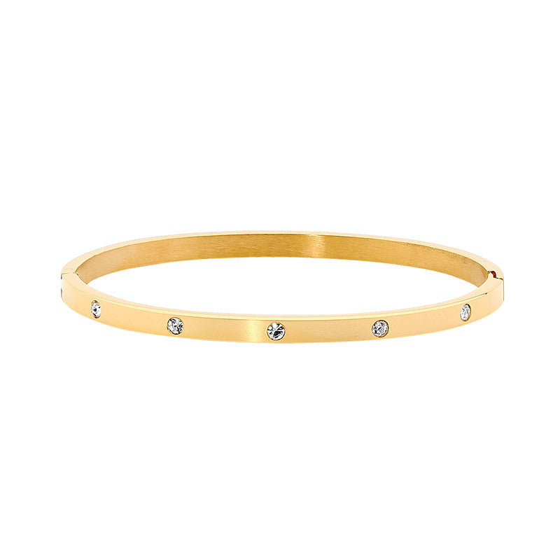 Ellani Stainless Steel CZ Hinged Bangle with Gold Plate SB180G