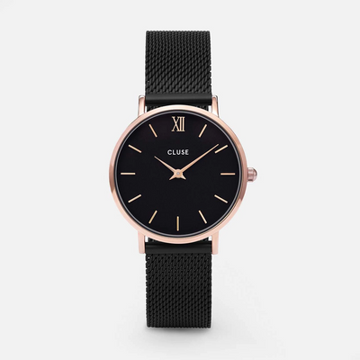 CLUSE Minuit Mesh Rose Gold Black/ Black 33mm Dial CW0101203024