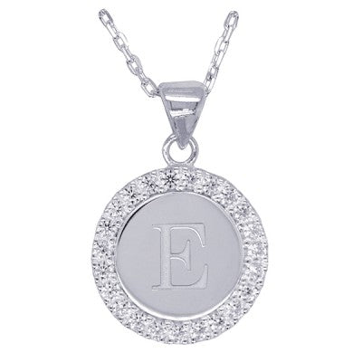 Disc Stone Set Initial Pendant with 50cm Sterling Silver Chain