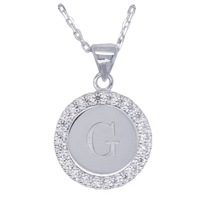 Disc Stone Set Initial Pendant with 50cm Sterling Silver Chain