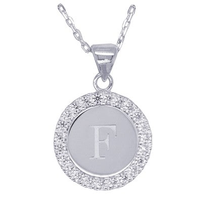 Disc Stone Set Initial Pendant with 50cm Sterling Silver Chain