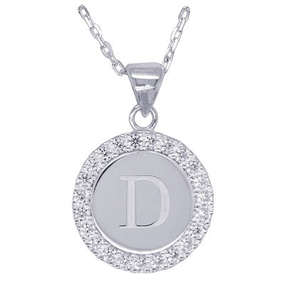 Disc Stone Set Initial Pendant with 50cm Sterling Silver Chain