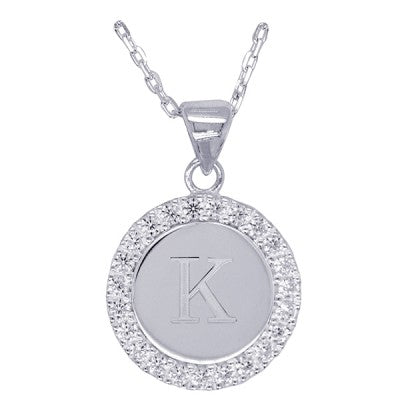 Disc Stone Set Initial Pendant with 50cm Sterling Silver Chain