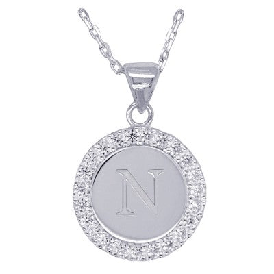 Disc Stone Set Initial Pendant with 50cm Sterling Silver Chain