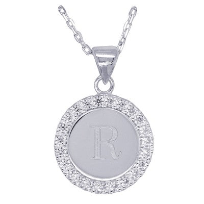Disc Stone Set Initial Pendant with 50cm Sterling Silver Chain