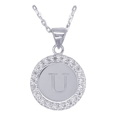 Disc Stone Set Initial Pendant with 50cm Sterling Silver Chain