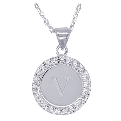 Disc Stone Set Initial Pendant with 50cm Sterling Silver Chain
