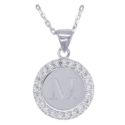 Disc Stone Set Initial Pendant with 50cm Sterling Silver Chain